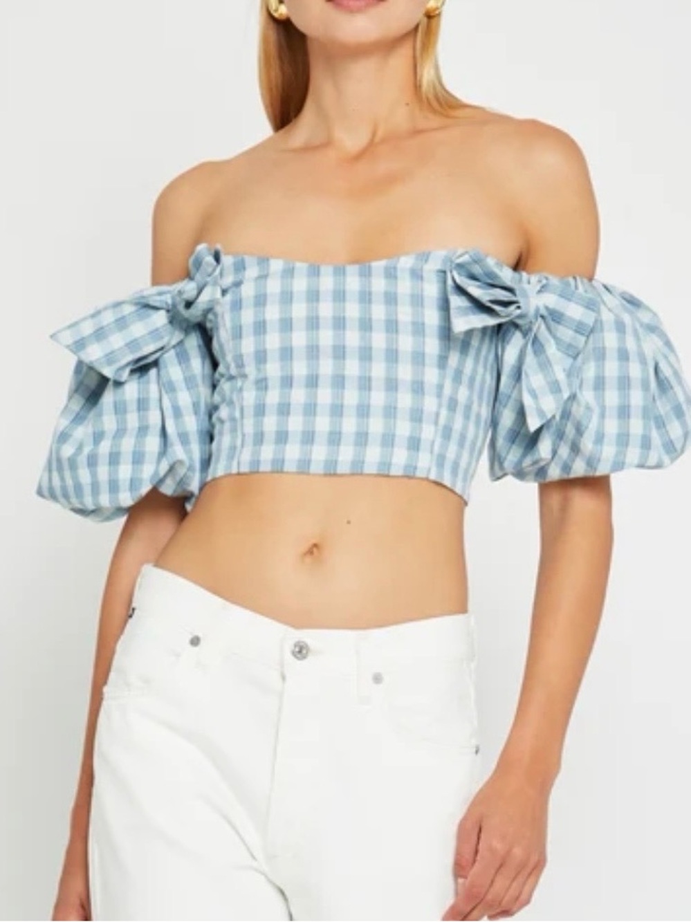 Kourt blue gingham crop top 4 NWT